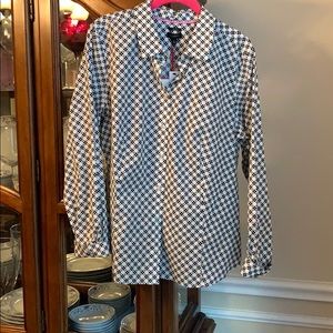 Talbots non-iron black and white button up shirt